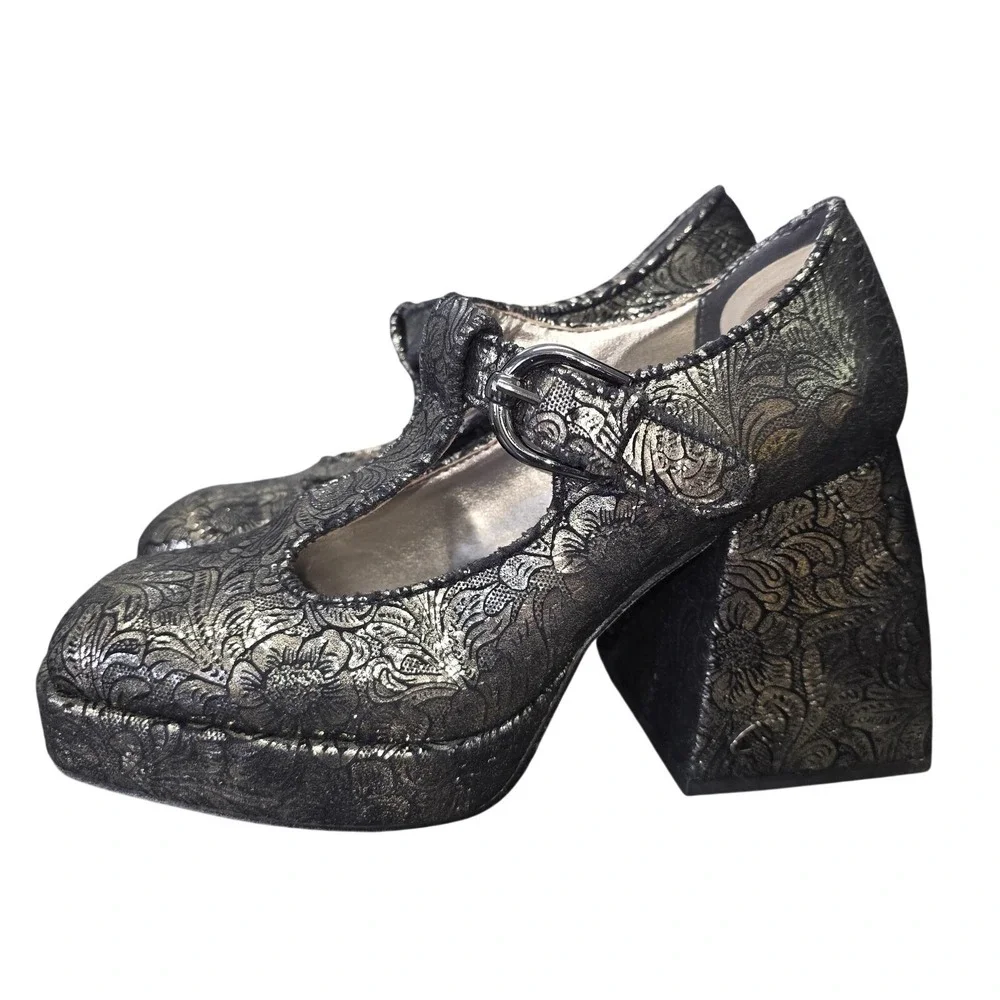 Circus Sam Edelman Platform Heels Sz 9 Black Floral Mary Jane Block Whimsigoth
